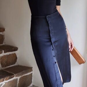 Free People Black Button-Front Pencil Skirt